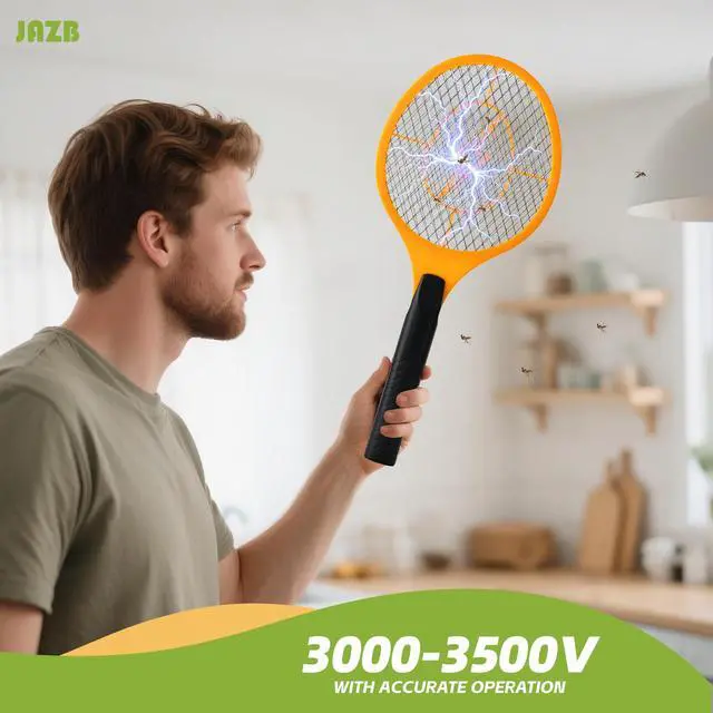 Alt view image 6 of 7 - Electric Fly Swatter Handheld Bug Zapper - Indoor Outdoor Zapping Racket for Pest Mosquito & Flies - Battery Powered Safe to Touch with 3-Layer Safety Mesh, Standard Size, Pack of 3
