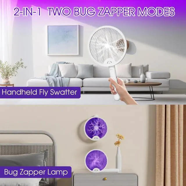 Alt view image 3 of 7 - Electric Fly Swatter 4000V, Bug Zapper Racket Indoor with USB Rechargeable, Mosquitoes Trap Lamp Rechargeable with 1200mAh Battery for Indoor Mosquito Bat, Fruit Fly Killer for Home