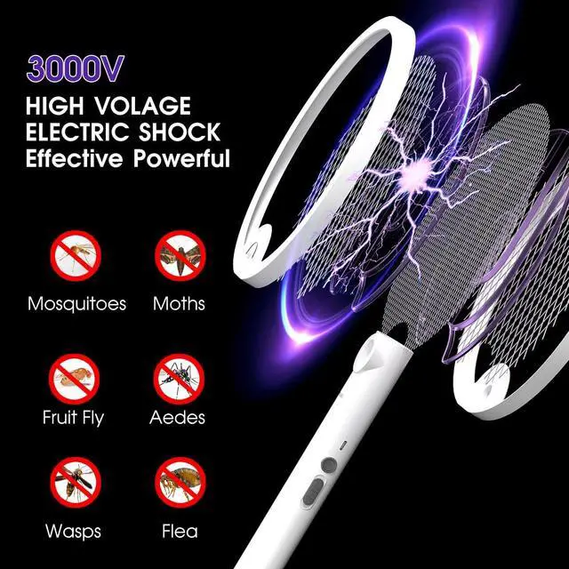 Alt view image 2 of 7 - Electric Fly Swatter 4000V, Bug Zapper Racket Indoor with USB Rechargeable, Mosquitoes Trap Lamp Rechargeable with 1200mAh Battery for Indoor Mosquito Bat, Fruit Fly Killer for Home