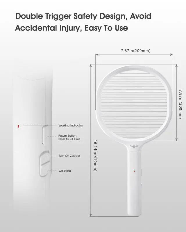 Alt view image 2 of 7 - Single Layer Grid Electric Fly Swatter High Efficiency Bug Zapper Racket for Wasps, Large Bees, Hornets, Yellow Jackets, Moths, Big Flying Insects, for Indoor Outdoor Use (White)