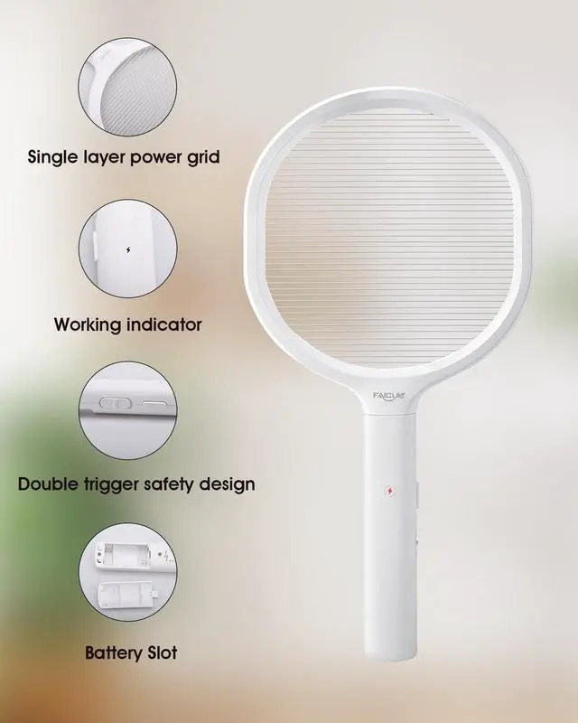 Alt view image 3 of 7 - Single Layer Grid Electric Fly Swatter High Efficiency Bug Zapper Racket for Wasps, Large Bees, Hornets, Yellow Jackets, Moths, Big Flying Insects, for Indoor Outdoor Use (White)