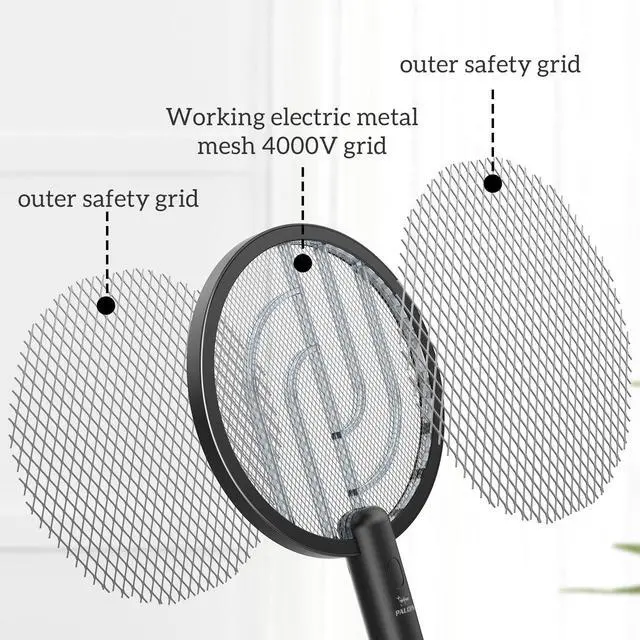 Alt view image 4 of 7 - Electric Fly Swatter , 4000V Dual Modes Bug Zapper Racket, Mosquito Killer with Type-C Charging Dock, Insect Zapper with 3-Layer Safety Mesh Electric Fly Swatter for Indoor/Outdoor, Black 1 Pcs