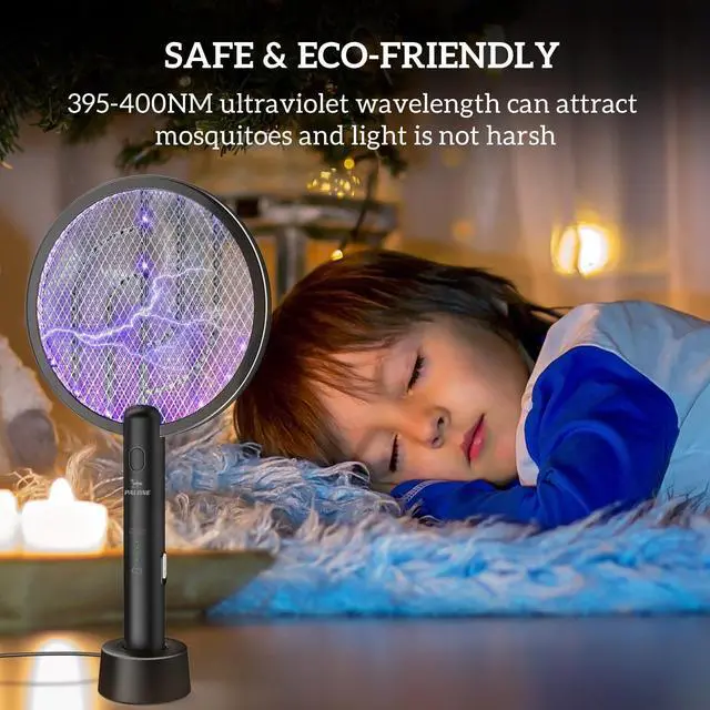 Alt view image 5 of 7 - Electric Fly Swatter , 4000V Dual Modes Bug Zapper Racket, Mosquito Killer with Type-C Charging Dock, Insect Zapper with 3-Layer Safety Mesh Electric Fly Swatter for Indoor/Outdoor, Black 1 Pcs