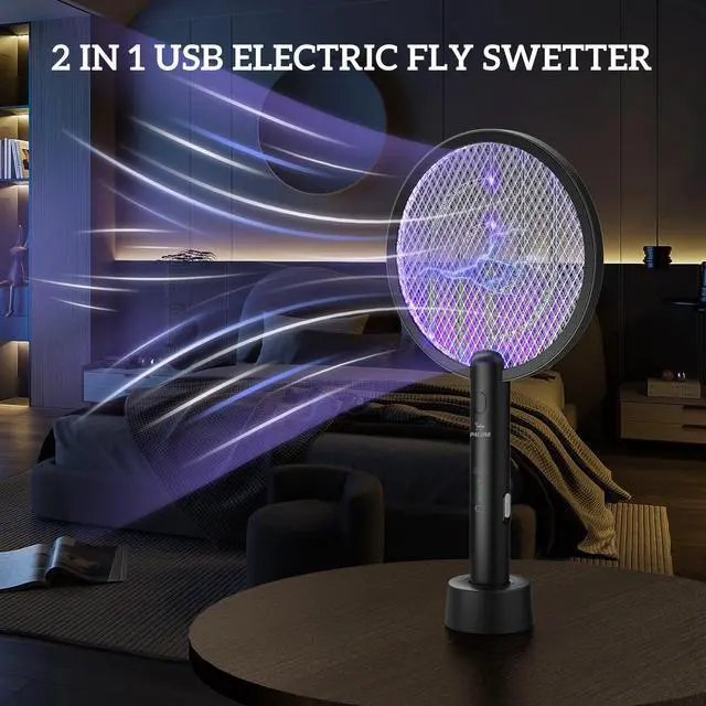 Alt view image 7 of 7 - Electric Fly Swatter , 4000V Dual Modes Bug Zapper Racket, Mosquito Killer with Type-C Charging Dock, Insect Zapper with 3-Layer Safety Mesh Electric Fly Swatter for Indoor/Outdoor, Black 1 Pcs