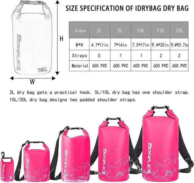 Alt view image 3 of 6 - Dry Bag for Kayaking Waterproof 2L/5L/10L/15L/20L, Small Dry Sack Waterproof Bag for Boating