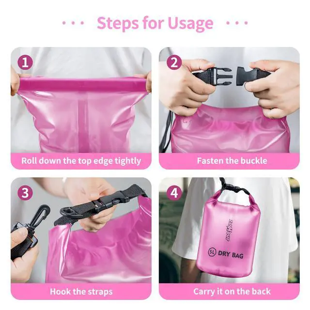 Alt view image 4 of 6 - Waterproof Dry Bag - Roll Top Transparent Storage Bag,2L/5L/10L/20L,Suitable for Traveling, Swimming, Kayaking, Camping, Fishing, Rainy Day Trips