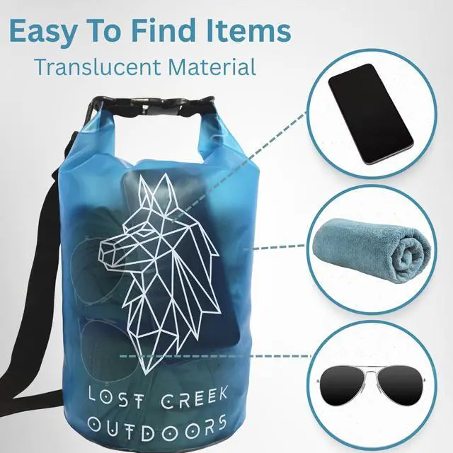 Alt view image 3 of 7 - Semi-Transparent Waterproof Roll Top Dry Bag, 5L/10L/20L Sizes, for Kayaking, Boating, Swimming, Fishing, Beach, River Activities (Sky Blue, 5L)