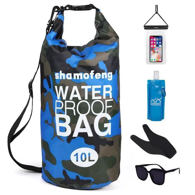 Main image of Waterproof Dry Bag 5L/10L/15L/20L/30L Roll Top Dry Storage Backpack with Phone Case, Collapsible Water Bottle, Sunglasses, Ear Band for Kayaking Boating Swimming Fishing Camping, Blue 10L