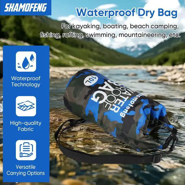 Alt view image 2 of 7 - Waterproof Dry Bag 5L/10L/15L/20L/30L Roll Top Dry Storage Backpack with Phone Case, Collapsible Water Bottle, Sunglasses, Ear Band for Kayaking Boating Swimming Fishing Camping, Blue 10L