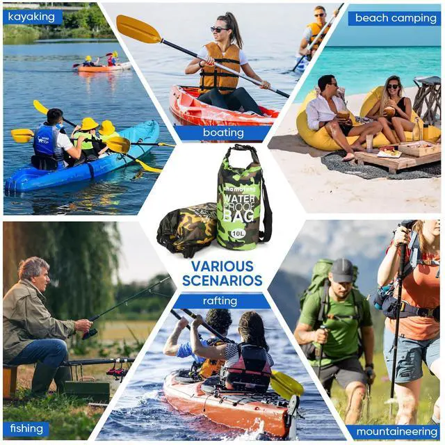 Alt view image 7 of 7 - Waterproof Dry Bag 5L/10L/15L/20L/30L Roll Top Dry Storage Backpack with Phone Case, Collapsible Water Bottle, Sunglasses, Ear Band for Kayaking Boating Swimming Fishing Camping, Blue 10L
