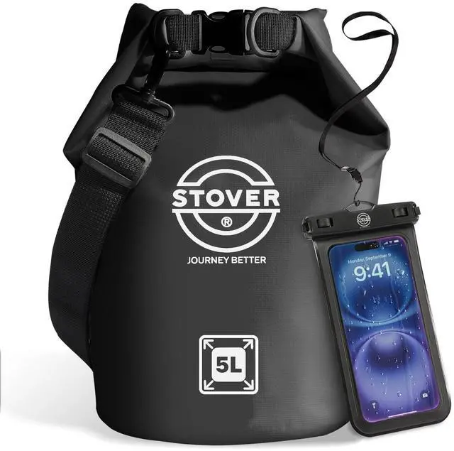Main image of 5/10/25/30/40/55L Waterproof Dry Bag, Small Lightweight Roll Top Dry Bag Backpack w/Waterproof Phone Case, Kayaking, Travel, Hiking, Fishing, Tubing, Camping, the Beach, Men/Women (Black)