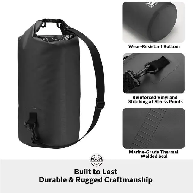 Alt view image 3 of 7 - 5/10/25/30/40/55L Waterproof Dry Bag, Small Lightweight Roll Top Dry Bag Backpack w/Waterproof Phone Case, Kayaking, Travel, Hiking, Fishing, Tubing, Camping, the Beach, Men/Women (Black)