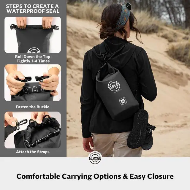 Alt view image 5 of 7 - 5/10/25/30/40/55L Waterproof Dry Bag, Small Lightweight Roll Top Dry Bag Backpack w/Waterproof Phone Case, Kayaking, Travel, Hiking, Fishing, Tubing, Camping, the Beach, Men/Women (Black)