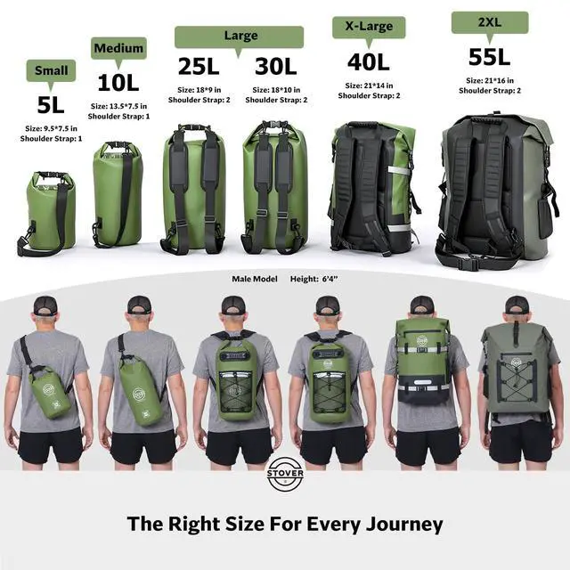 Alt view image 7 of 7 - 5/10/25/30/40/55L Waterproof Dry Bag, Small Lightweight Roll Top Dry Bag Backpack w/Waterproof Phone Case, Kayaking, Travel, Hiking, Fishing, Tubing, Camping, the Beach, Men/Women (Black)