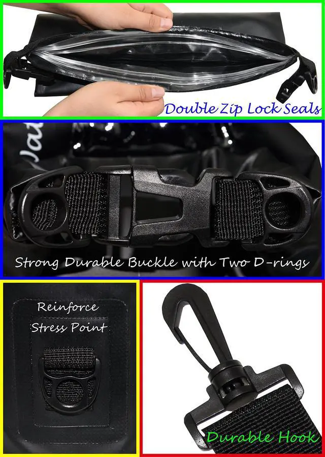 Alt view image 3 of 7 - Waterproof Dry Bag Set of 3 - Submersible Dry Sack with Double Zip Lock Seals - Includes Waist Pouch & Phone Case - Perfect for Kayaking, Swimming, Boating & Rafting (Black, 5L)