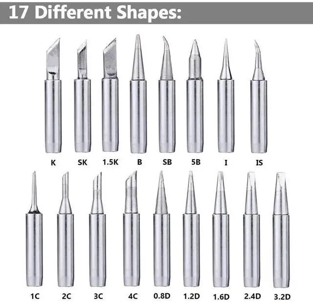 Alt view image 2 of 7 - 17Pcs 900M Soldering Iron Tips Solder Welding Replacement Tip Kit for for Hakko, Radio Shack, TENMA, ATTEN, Quick, Aoyue, Yihua Solder Station