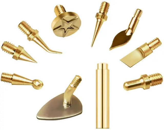 Main image of 9 Pack Heat Insert Nut Iron Tips Kit with Adapter, Hot Melt Heat Set Insert Tool Brass Soldering Iron Tip for 3D Printing Modification, Trimming Head Compatible with Standard 936 & Hakko FX-888D