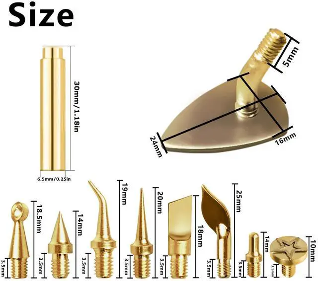 Alt view image 4 of 7 - 9 Pack Heat Insert Nut Iron Tips Kit with Adapter, Hot Melt Heat Set Insert Tool Brass Soldering Iron Tip for 3D Printing Modification, Trimming Head Compatible with Standard 936 & Hakko FX-888D