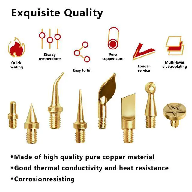 Alt view image 5 of 7 - 9 Pack Heat Insert Nut Iron Tips Kit with Adapter, Hot Melt Heat Set Insert Tool Brass Soldering Iron Tip for 3D Printing Modification, Trimming Head Compatible with Standard 936 & Hakko FX-888D