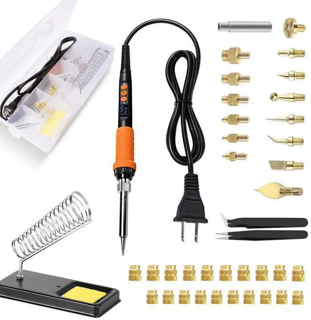 Main image of 90W Digital Soldering Iron Heat Set Insert Tool with Extra Soldering Tips, Heat Set Insert Tips, and Threaded Inserts Heat Insert Brass Nuts
