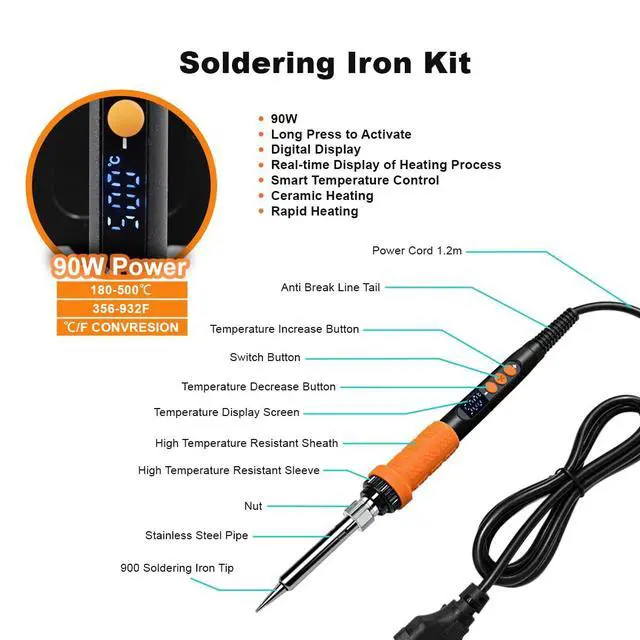 Alt view image 2 of 6 - 90W Digital Soldering Iron Heat Set Insert Tool with Extra Soldering Tips, Heat Set Insert Tips, and Threaded Inserts Heat Insert Brass Nuts