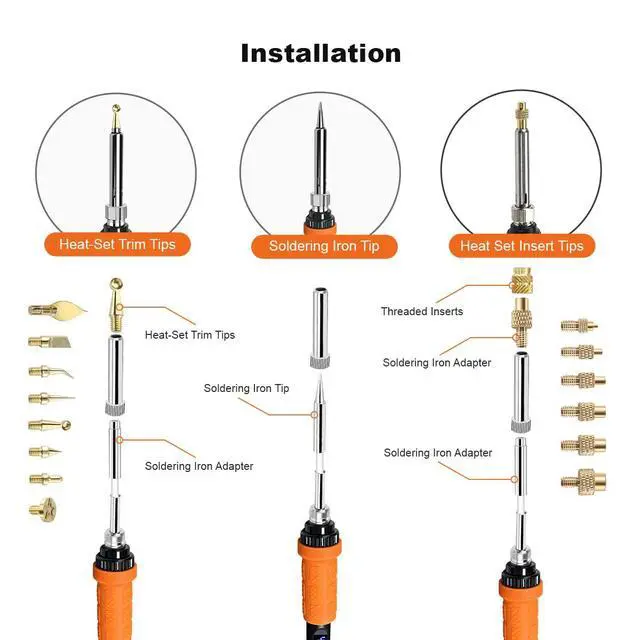 Alt view image 5 of 6 - 90W Digital Soldering Iron Heat Set Insert Tool with Extra Soldering Tips, Heat Set Insert Tips, and Threaded Inserts Heat Insert Brass Nuts