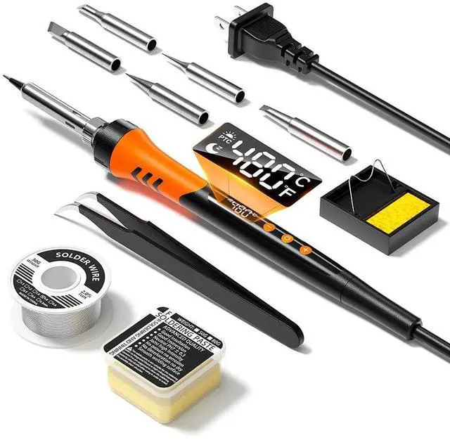 Main image of 90W 110V LCD Soldering Iron, Soldering Iron Kit, 10-in-1 Soldering gun Tool, 5 Soldering Iron Tips, Solder Wire, Solder Paste, Adjustable Temperature Range 180-480°C