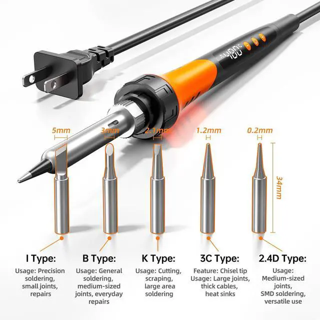 Alt view image 5 of 7 - 90W 110V LCD Soldering Iron, Soldering Iron Kit, 10-in-1 Soldering gun Tool, 5 Soldering Iron Tips, Solder Wire, Solder Paste, Adjustable Temperature Range 180-480°C