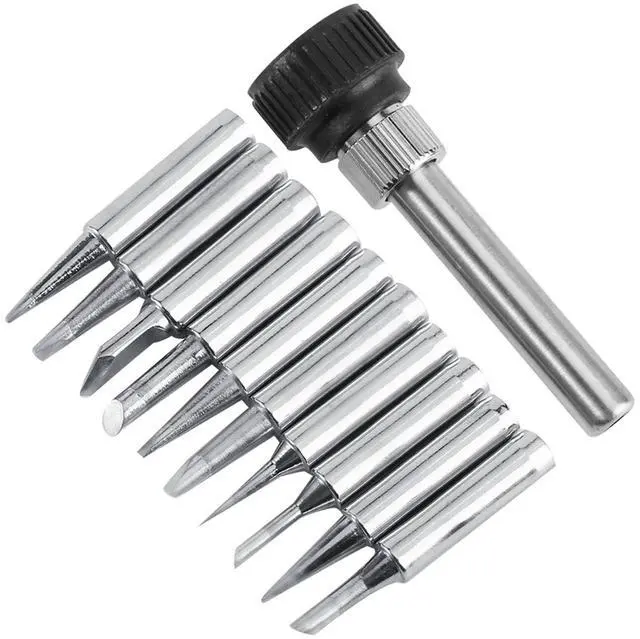 Main image of Soldering Iron Tips 10Pcs, Copper Tips Replacement Soldering, Soldering Tips with Retaining Sleeve, Suitable for 936, 937, 938, 969, 8586, 852D Solder Station