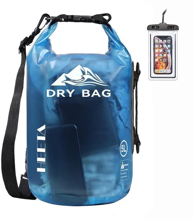 Main image of Dry Bag Waterproof for Women Men, Roll Top Lightweight Dry Storage Bag Backpack with Phone Case for Travel Swimming Boating Kayaking Paddle Board Camping Beach Accessories (Transparent Blue, 5L)