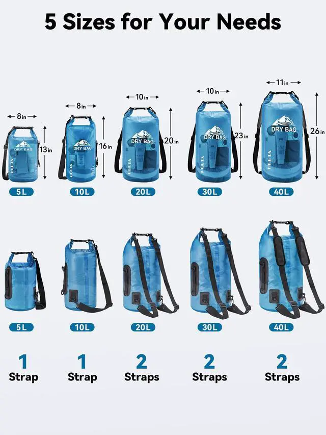 Alt view image 2 of 7 - Dry Bag Waterproof for Women Men, Roll Top Lightweight Dry Storage Bag Backpack with Phone Case for Travel Swimming Boating Kayaking Paddle Board Camping Beach Accessories (Transparent Blue, 5L)