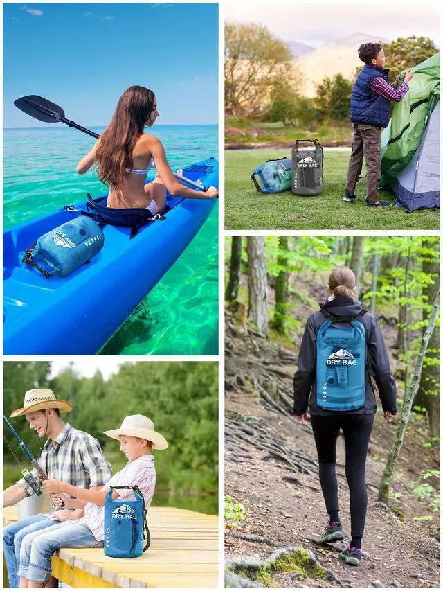 Alt view image 6 of 7 - Dry Bag Waterproof for Women Men, Roll Top Lightweight Dry Storage Bag Backpack with Phone Case for Travel Swimming Boating Kayaking Paddle Board Camping Beach Accessories (Transparent Blue, 5L)