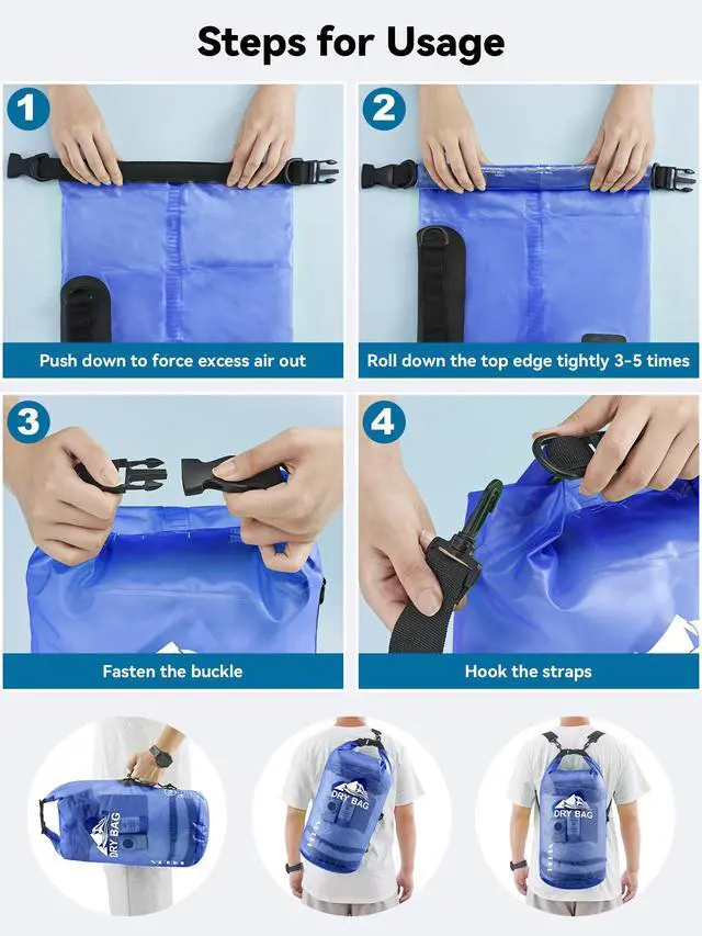 Alt view image 5 of 7 - Dry Bag Waterproof for Women Men, Roll Top Lightweight Dry Storage Bag Backpack with Phone Case for Travel Swimming Boating Kayaking Paddle Board Camping Beach Accessories (Bluish Violet, 5L)