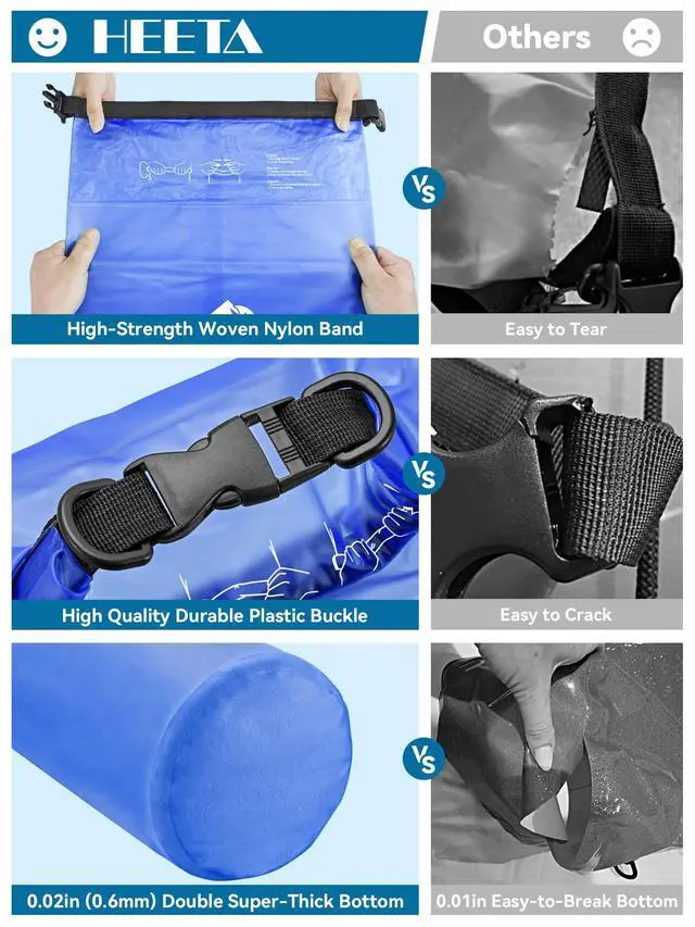 Alt view image 4 of 7 - Dry Bag Waterproof for Women Men, Roll Top Lightweight Dry Storage Bag Backpack with Phone Case for Travel Swimming Boating Kayaking Paddle Board Camping Beach Accessories (Bluish Violet, 5L)