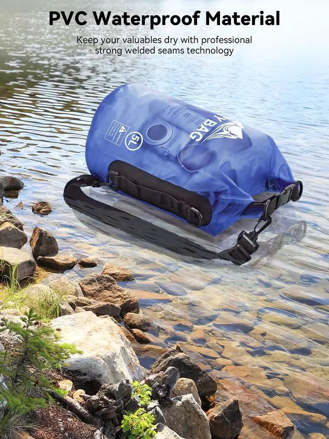 Alt view image 3 of 7 - Dry Bag Waterproof for Women Men, Roll Top Lightweight Dry Storage Bag Backpack with Phone Case for Travel Swimming Boating Kayaking Paddle Board Camping Beach Accessories (Bluish Violet, 5L)