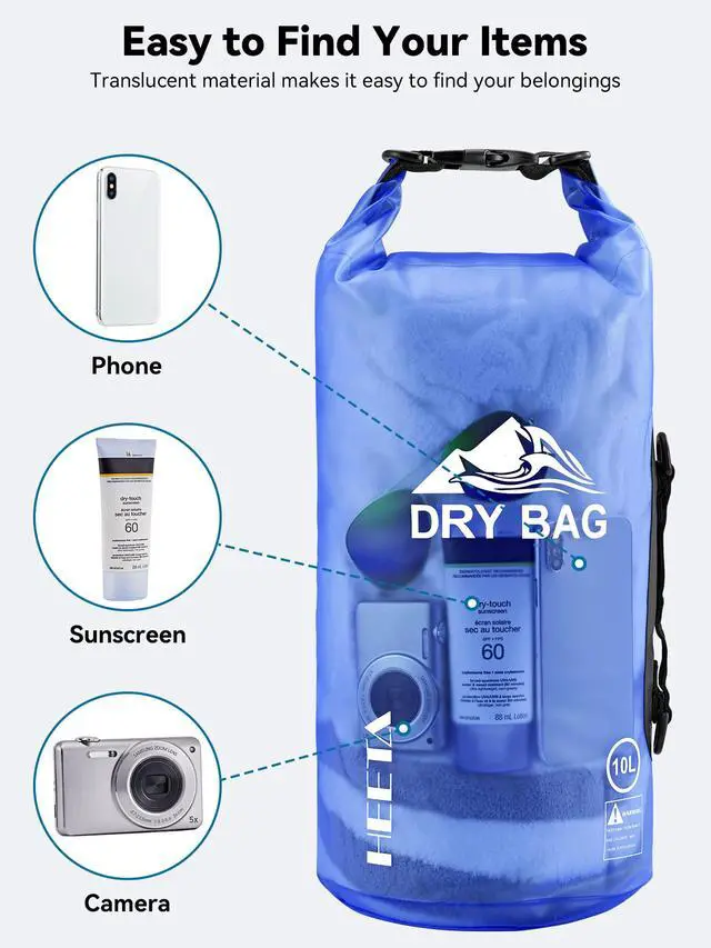 Alt view image 7 of 7 - Dry Bag Waterproof for Women Men, Roll Top Lightweight Dry Storage Bag Backpack with Phone Case for Travel Swimming Boating Kayaking Paddle Board Camping Beach Accessories (Bluish Violet, 5L)