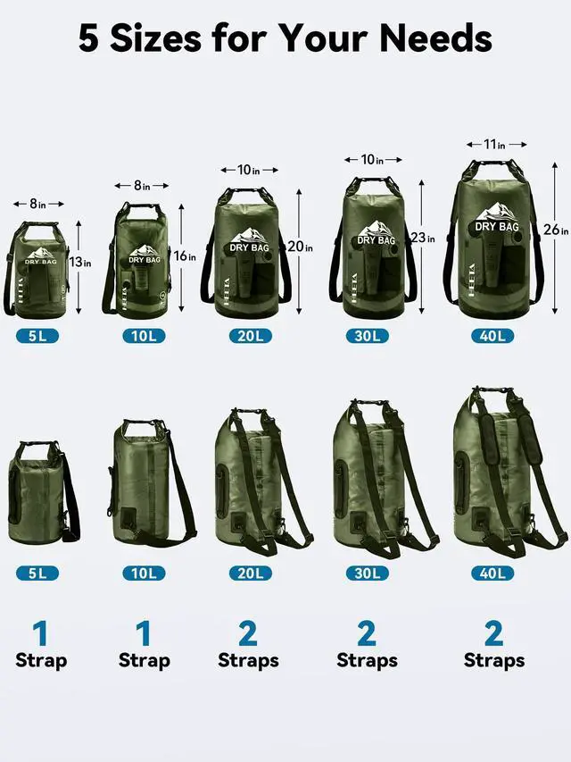 Alt view image 2 of 7 - Dry Bag Waterproof for Women Men, Roll Top Lightweight Dry Storage Bag Backpack with Phone Case for Travel Swimming Boating Kayaking Paddle Board Camping Beach Accessories (Pitch Green, 5L)