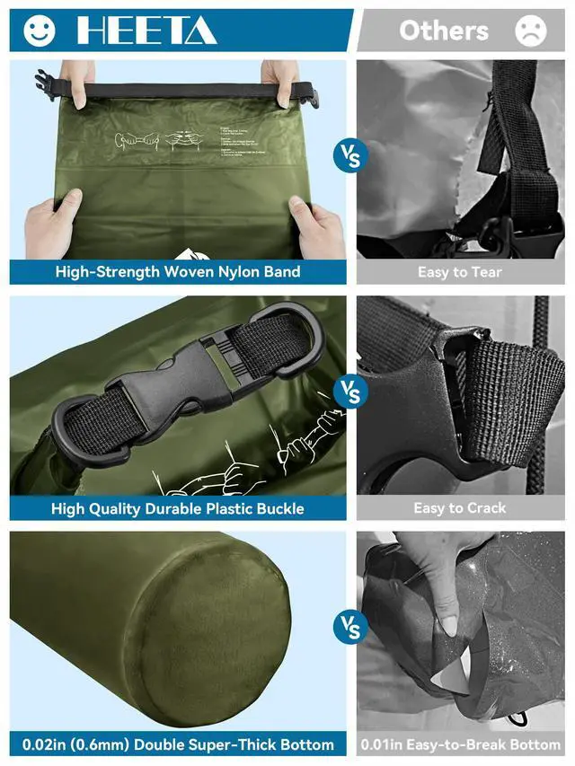 Alt view image 4 of 7 - Dry Bag Waterproof for Women Men, Roll Top Lightweight Dry Storage Bag Backpack with Phone Case for Travel Swimming Boating Kayaking Paddle Board Camping Beach Accessories (Pitch Green, 5L)