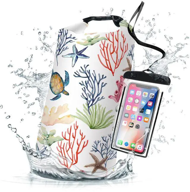 Main image of Dry Bag Waterproof for Women Men, 5L Roll Top Lightweight Dry Storage and Lightweight Bag Backpack with Phone Case for Kayaking Paddle Board Camping Travel Swimming Boating Beach Accessories-Coral