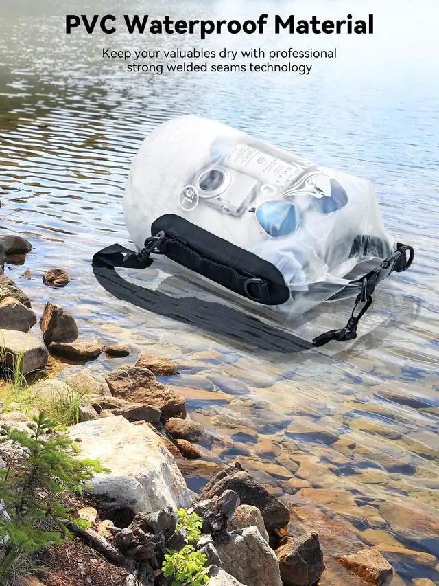 Alt view image 3 of 7 - Dry Bag Waterproof for Women Men, Roll Top Lightweight Dry Storage Bag Backpack with Phone Case for Travel Swimming Boating Kayaking Paddle Board Camping Beach Accessories (White, 5L)