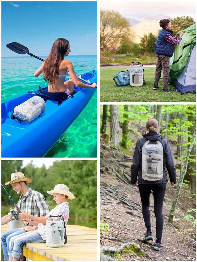 Alt view image 6 of 7 - Dry Bag Waterproof for Women Men, Roll Top Lightweight Dry Storage Bag Backpack with Phone Case for Travel Swimming Boating Kayaking Paddle Board Camping Beach Accessories (White, 5L)