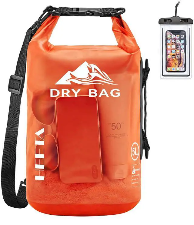 Main image of Dry Bag Waterproof for Women Men, Roll Top Lightweight Dry Storage Bag Backpack with Phone Case for Travel Swimming Boating Kayaking Paddle Board Camping Beach Accessories (Orange, 5L)