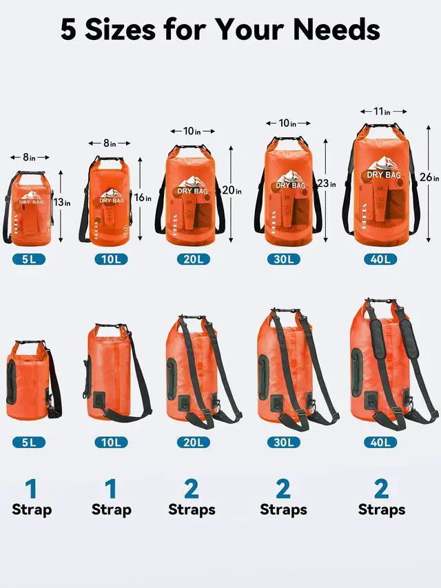 Alt view image 2 of 7 - Dry Bag Waterproof for Women Men, Roll Top Lightweight Dry Storage Bag Backpack with Phone Case for Travel Swimming Boating Kayaking Paddle Board Camping Beach Accessories (Orange, 5L)