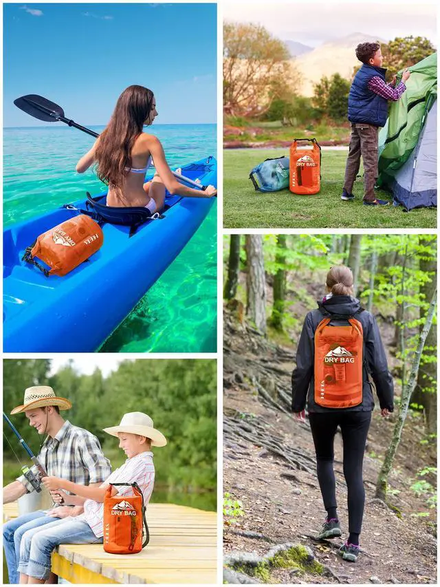 Alt view image 6 of 7 - Dry Bag Waterproof for Women Men, Roll Top Lightweight Dry Storage Bag Backpack with Phone Case for Travel Swimming Boating Kayaking Paddle Board Camping Beach Accessories (Orange, 5L)