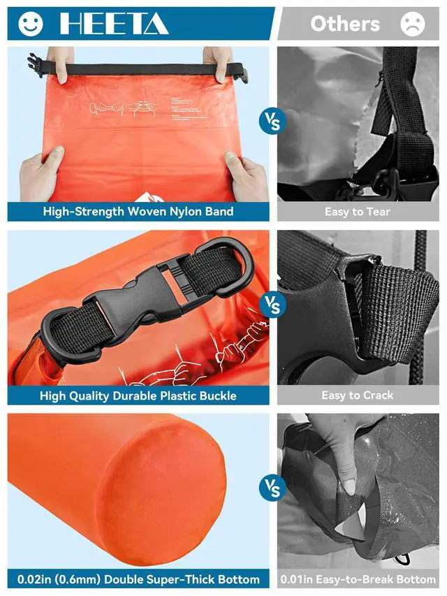 Alt view image 4 of 7 - Dry Bag Waterproof for Women Men, Roll Top Lightweight Dry Storage Bag Backpack with Phone Case for Travel Swimming Boating Kayaking Paddle Board Camping Beach Accessories (Orange, 5L)
