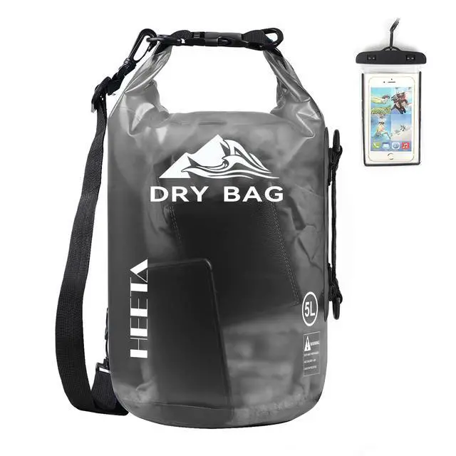 Main image of Dry Bag Waterproof for Women Men, Roll Top Lightweight Dry Storage Bag Backpack with Phone Case for Travel Swimming Boating Kayaking Paddle Board Camping Beach Accessories(Transparent Black,10L)