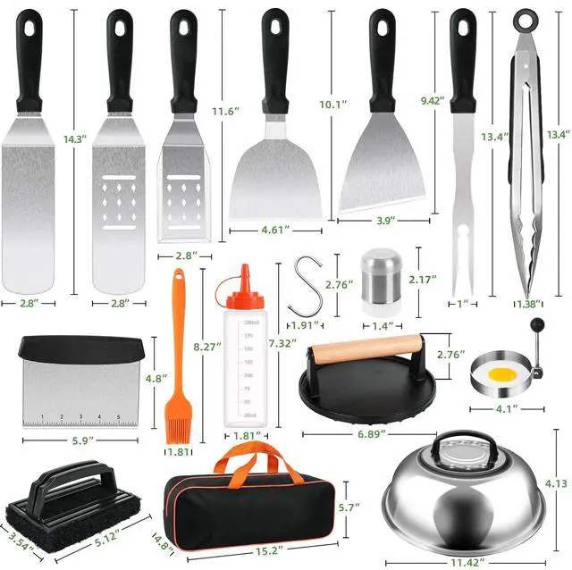 Alt view image 5 of 7 - 30PCS Griddle Accessories Kit, Flat Top Grill Accessories Set for Blackstone and Camp Chef, Grill Spatula Set with Melting Dome, Burger Press, Gifts for Men, Christmas Stocking Stuffers for Adults Men