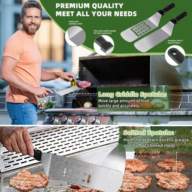 Alt view image 2 of 7 - 42PCS Blackstone Griddle Accessories Kit, Flat Top Grill Accessories Set for Blackstone and Camp Chef, Grill Spatula Set with Melting Dome, Burger Press, Gifts for Men, for Men
