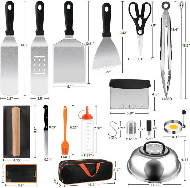 Alt view image 4 of 7 - 42PCS Blackstone Griddle Accessories Kit, Flat Top Grill Accessories Set for Blackstone and Camp Chef, Grill Spatula Set with Melting Dome, Burger Press, Gifts for Men, for Men