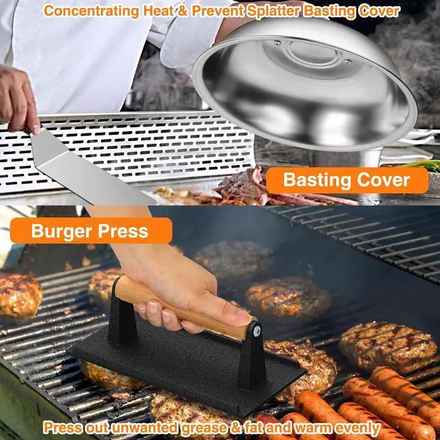Alt view image 6 of 7 - Griddle Accessories Kit, 25PCS Flat Top Grill Accessories Set for Blackstone and Camp Chef, Grill Spatula Set with Enlarged Spatulas, Basting Cover, Scraper, Carry Bag for Outdoor BBQ